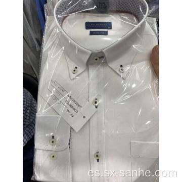 Camisa blanca de algodón de manga larga con cuello alto para hombre